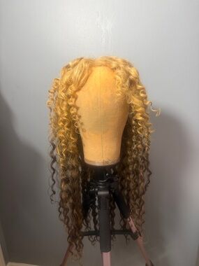 Blonde to Brown Ombre Curly custom dyed human Lace Front Wig - Women Hair
